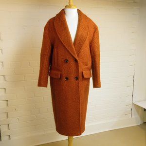 Topshop Kim Boucle Coat Oversized Double-Breasted Rust Orange Women's 8/10
